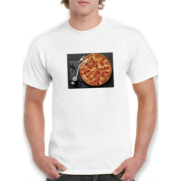 Vintage Pizza Vinyl Record Graphic Men White T-Shirt, Male Medium