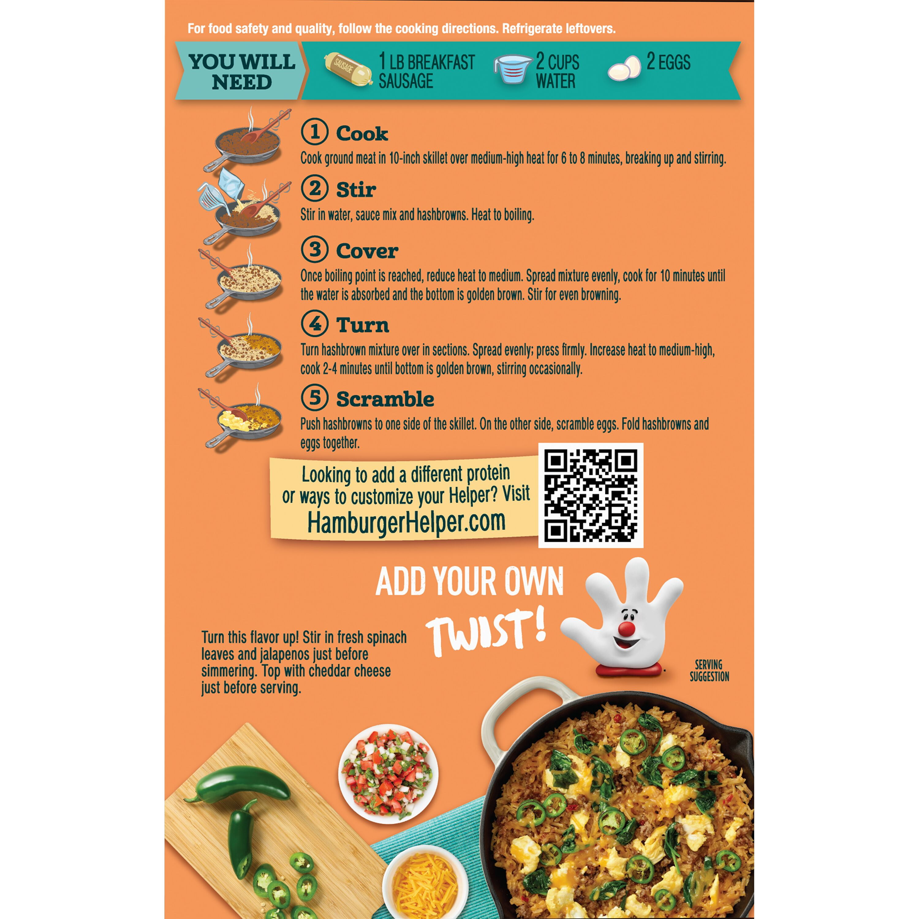 (12 pack) Helper Breakfast Southwest Style Hashbrowns with Robust Tex-Mex Seasoning, 4oz Box