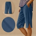 thumbnail image 2 of Feancey Corduroy Shorts for Women Casual High Waist Knee Length Bermuda Shorts Side Button Split Summer Beach Shorts with Pockets Blue XXL, 2 of 8