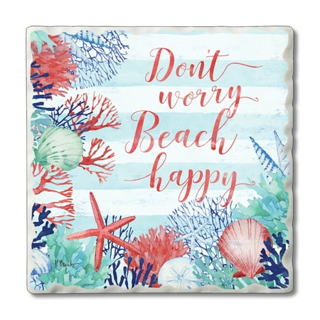 

CounterArt Beach Happy Single Absorbent Stone Tumbled Tile Coaster 1 Pack