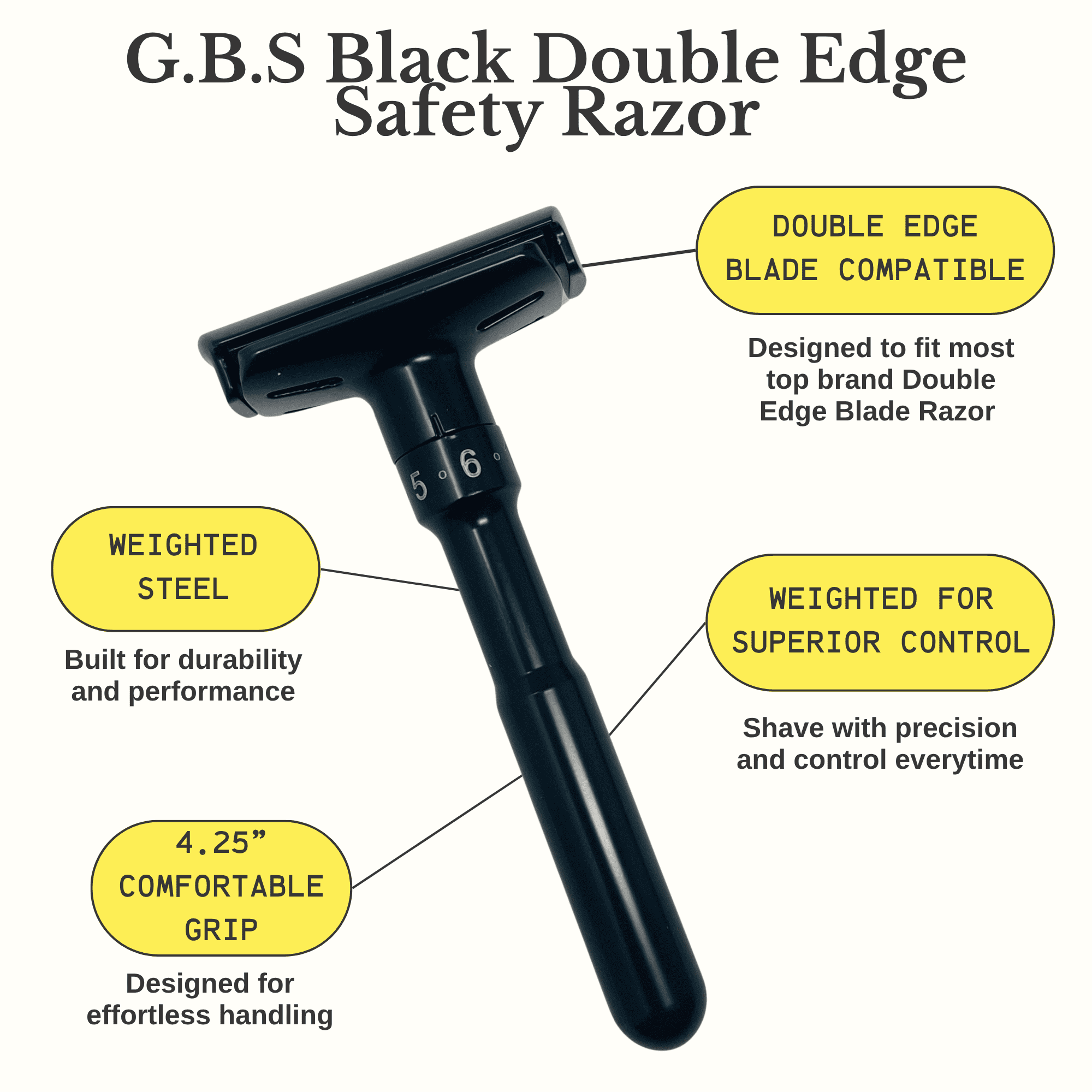 G.B.S Black Adjustable Double Edge Safety Razor with 10 Super Platinum Blades – Weighted Stainless Handle – 6 Settings – Fits All DE Razor Blades – Premium Men’s Shaving Tool