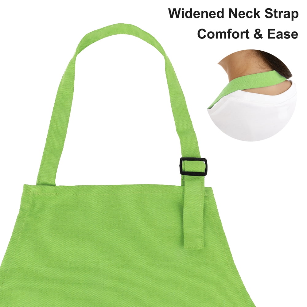 Toptie 6 Pack Kids Aprons with Pocket & Adjustable Strap, Child Chef Bib Apron for Kitchen Cooking Baking Painting-Green-M