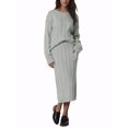 thumbnail image 2 of INSPIRE CHIC Womens' Fall Winter Roundneck Sweater Two Piece Outfit Midi Skirts with Pockets Lounge Set L Grey, 2 of 6