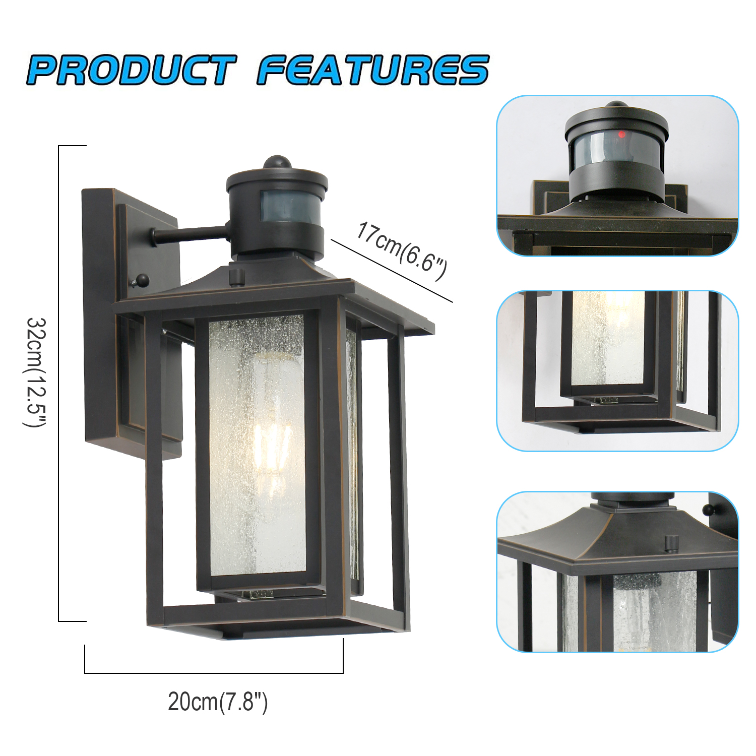 UMEILUCE Motion Sensor LED Outdoor Dusk to Dawn Black Wall Lights