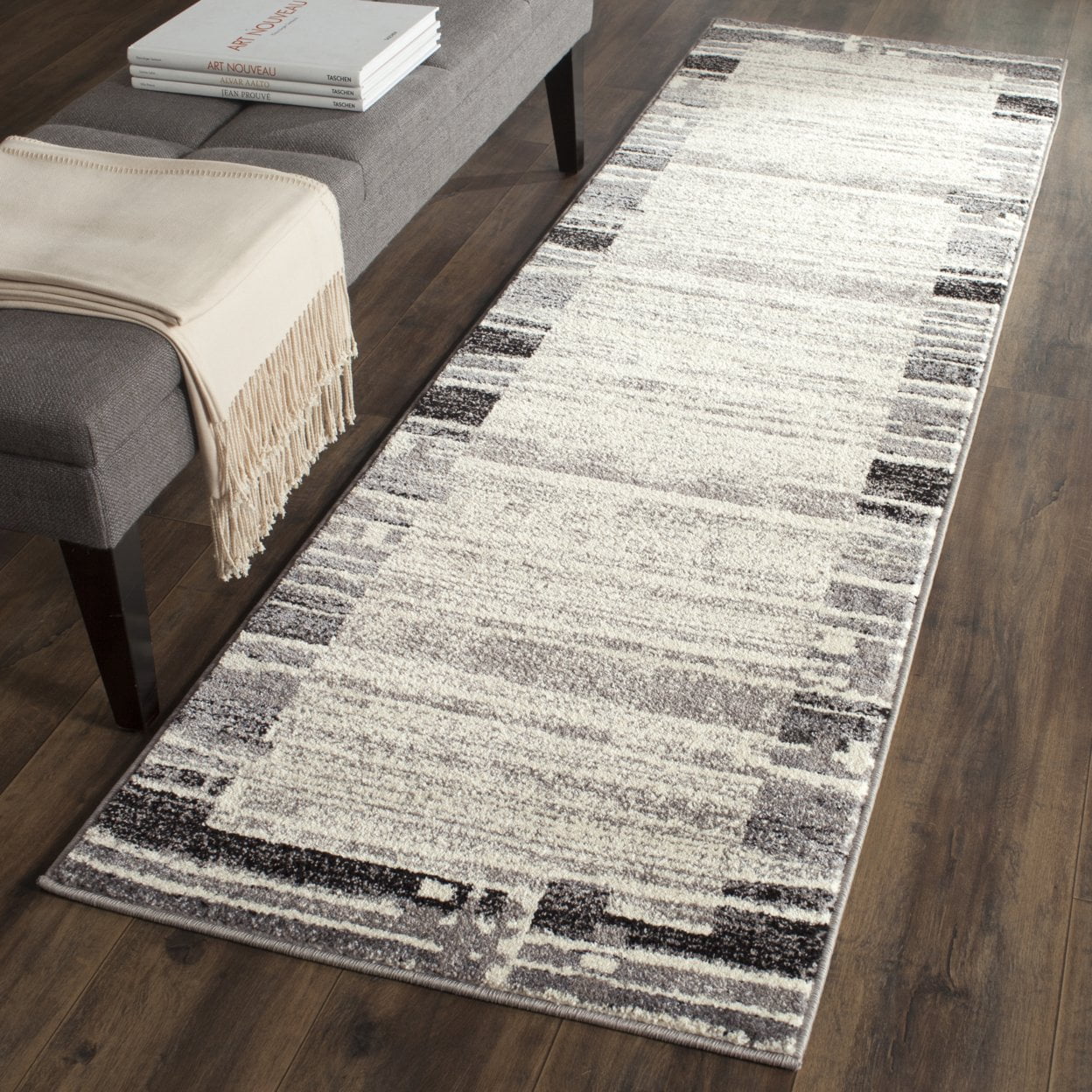 SAFAVIEH Evoke Roydon Bordered Runner Rug, Cream/Dark Grey, 2' x 8'