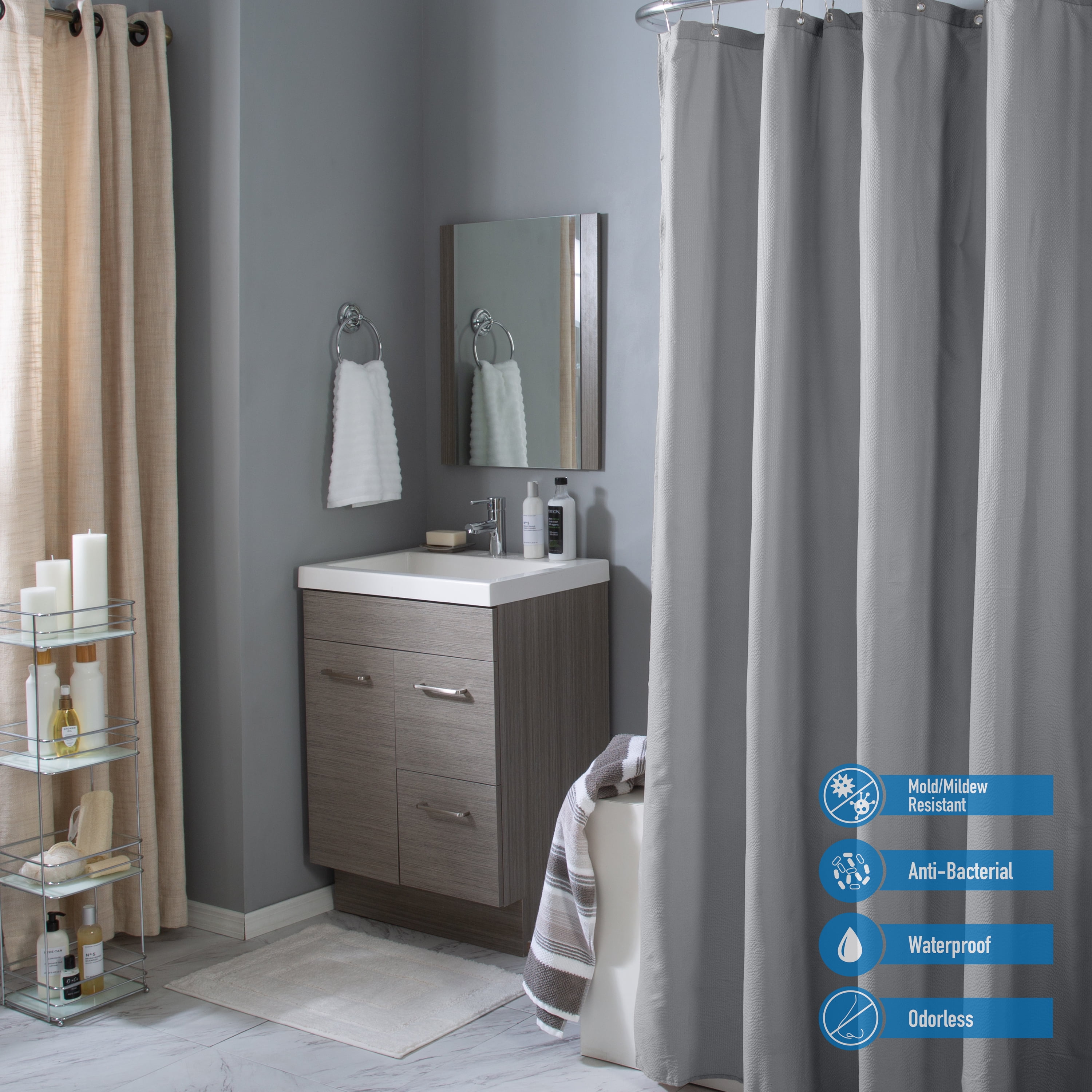 Bath Bliss Microfiber Soft Touch Seersucker Design Shower Curtain Liner Silver