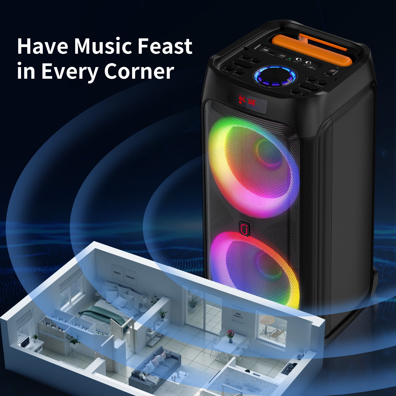 FanFun Karaoke Machine for Adults, 8" Large Bluetooth Party Speaker with Lights, PA System with 500W Peak Power,T9