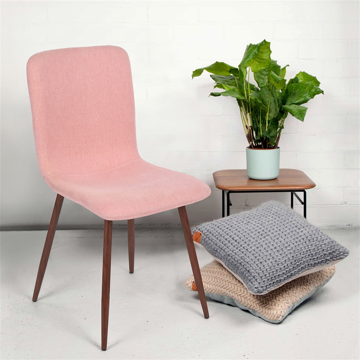 Kepooman Frech Style Dining Chair Upholstered Seat with Solid Wood Leg for Kitchen Dining Living Room and Office, Pink Kepooman Frech Style Dining Chair Upholstered Seat with Solid Wood Leg for Kitchen Dining Living Room and Office, Pink