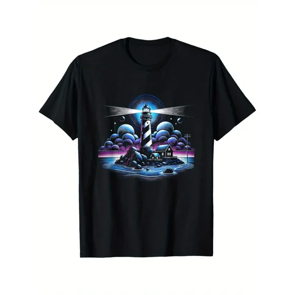 Lighthouse Coastal Graphic T-Shirt for Men & Women - 100% Cotton Relaxed Fit Short Sleeve Tee