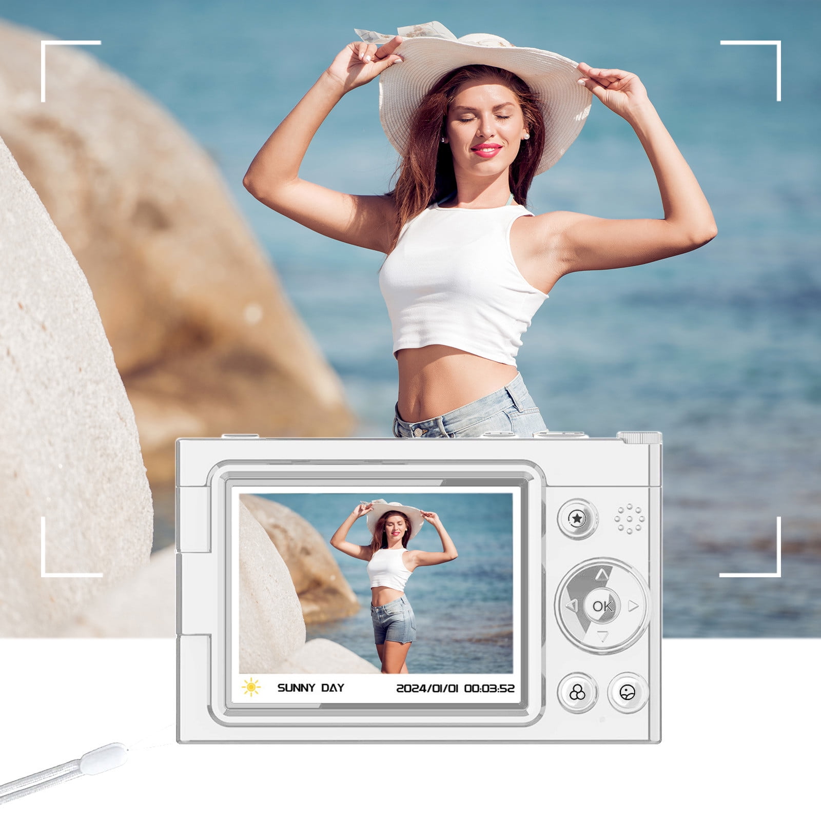 Bwiyojiz 64MP FHD Digital Camera with WiFi.83in Screen Take Photos and Videos Travel Camcorder 28X Digital Supports Transferring Photos To Mobile Phone, Gifts for Women