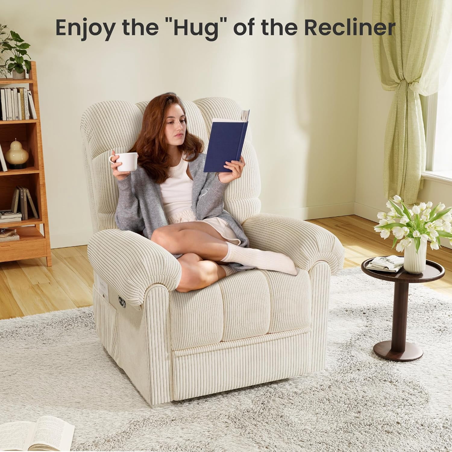 Neche Electric Recliner Chair, Comfy Lay Flat Sofa for Small Spaces, Living Room, One Box, Beige