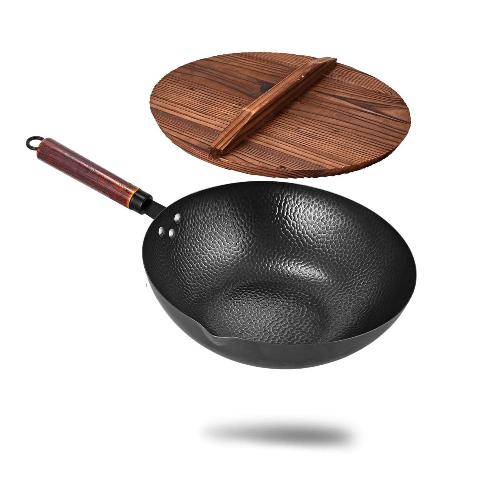 Chinese Wok pan With Lid 32 cm Gas&Induction High Quality Handmade Iron Wok Pan 