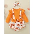 thumbnail image 2 of Suealasg Newborn Infant Girl Halloween Outfits 3Pcs Baby Girl Fall Clothes 3 6 12 18 Months Long Sleeve Rompers Overall Shorts Headband Set, 2 of 8