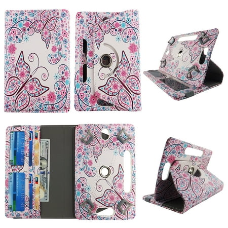 Wallet style for Kindle Fire HD tablet case 7 inch for android tablet cases 7 inch Slim fit standing protective rotating universal PU leather cash Pocket cover Flowery