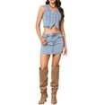 thumbnail image 2 of INSPIRE CHIC Denim Vest Top for Women Sleeveless V Neck Button Down Cropped Jean Waistcoat M Light Blue, 2 of 6