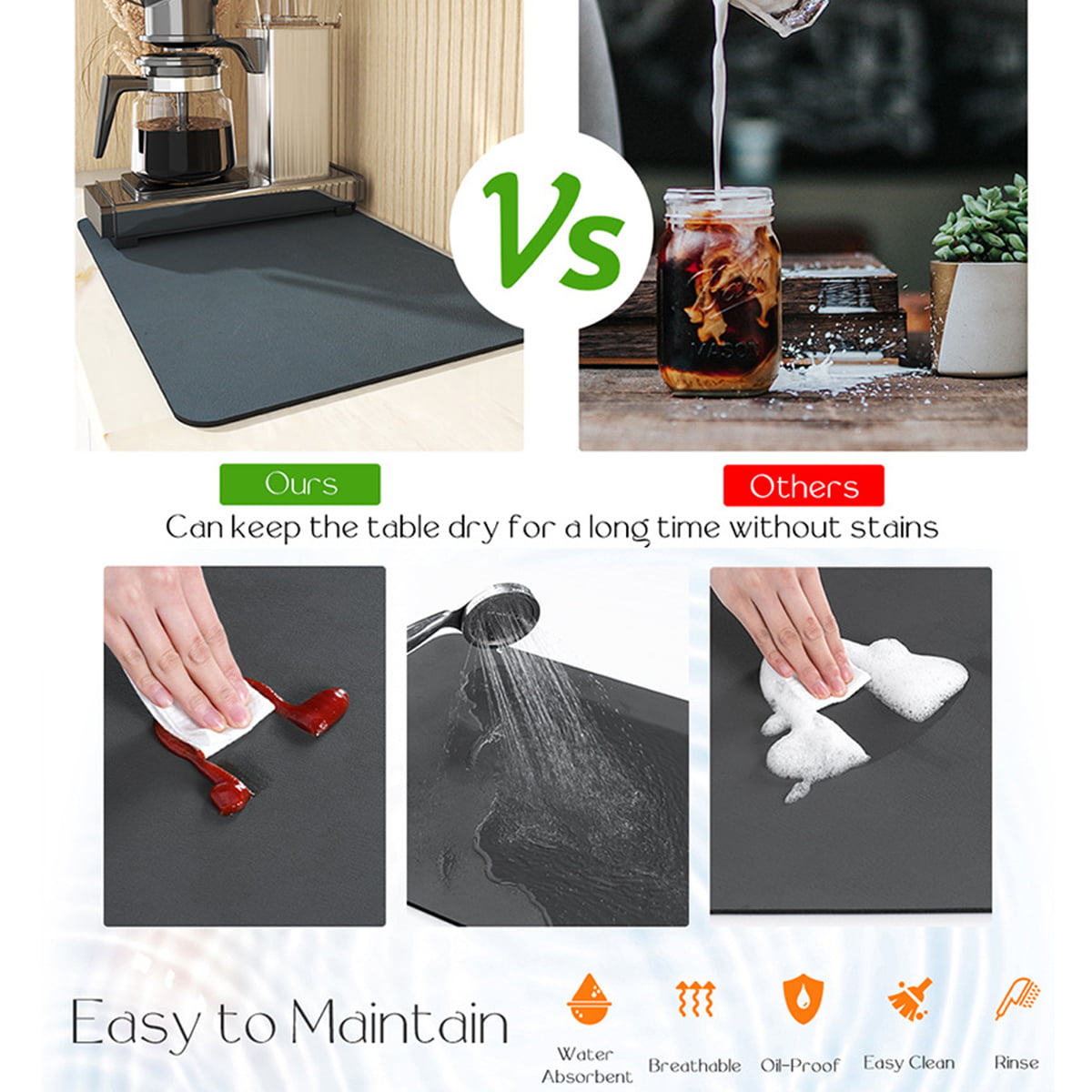 Hotiary Coffee Mat Hide Stain Rubber Backed Absorbent Coffee Maker Mat for  Countertops Coffee Bar Mat Decor Spill Mat Rubber Dish Drying Mat for Kitchen  Counter 