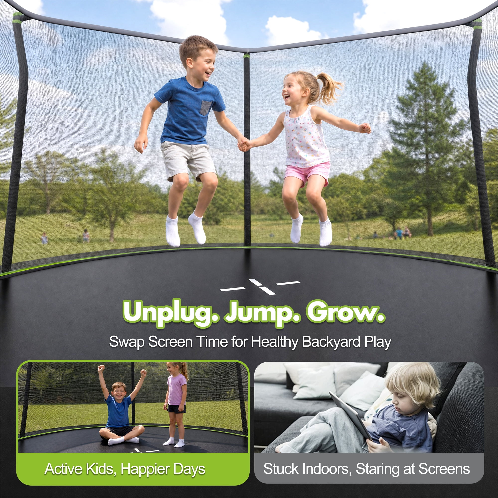Alvantor 14Ft Trampoline for Kids, Recreational Trampoline with Enclosure Net and Ladder Green