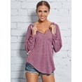 thumbnail image 3 of STARVNC Women Drawstring Hooded V Neck Solid Color Long Sleeve Top, 3 of 6