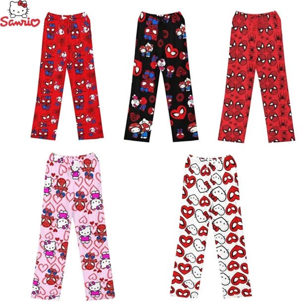 Pantalones doblados para caminar huangchenghong de Spider-Man y Hello Kitty Y2K Unisex