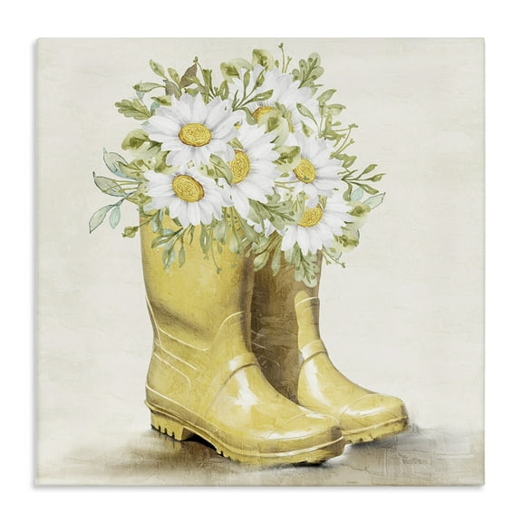 Stupell Industries Sunny Garden Boots Botanical & Floral Painting Gallery Wrapped Canvas Art Print Wall Art, 17 x 17