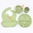 thumbnail image 1 of Vajilla de silicona para bebé, complemento alimenticio, cuenco, cuchara, tenedor, taza de agua, compartimento para babero, plato redondo, 1 of 6