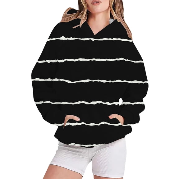 Bovemsi Sweatshirt for Women Women's Sportswear 2025 Striped Pattern Long Sleeved Casual Pullover Comfort Hoodie