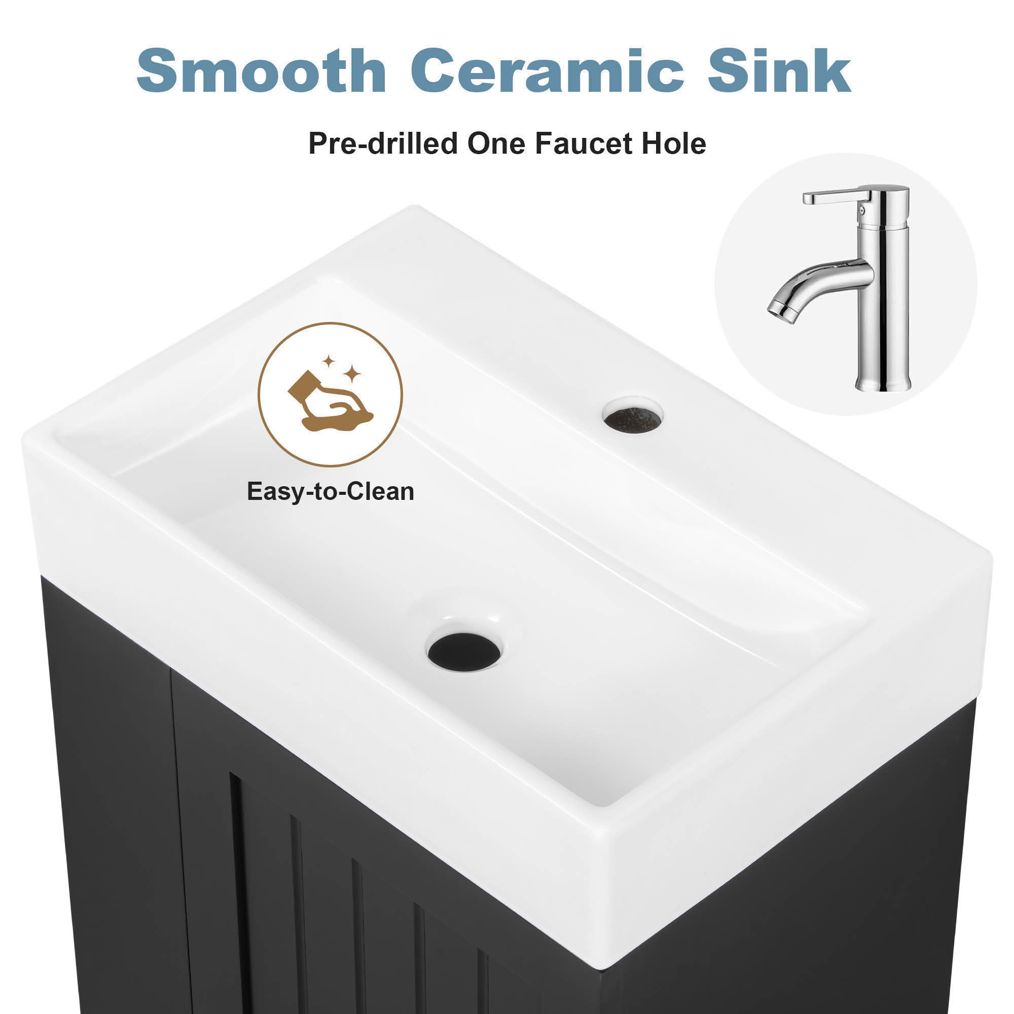 MAYEERTY 20" Bathroom Vanity Ceramic Sink MDF Storage Drawer Side Shelf Golden Handle Small Bathroom
