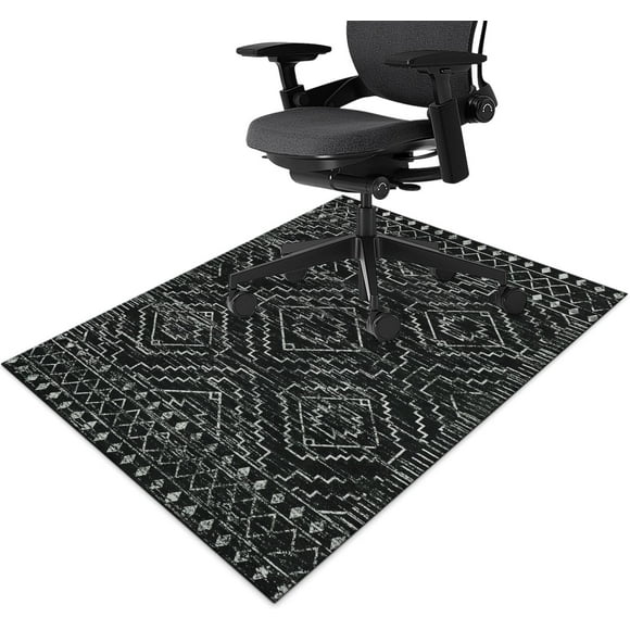 Office Chair Mat for Hardwood & Tile Floor,Moroccan Black Geometric 36"x48" Computer Chair Mat for Rolling Chairs Carpet,Under Desk Non Slip Gaming Rug,Low-Pile Rubber Backing Large Protector Mat