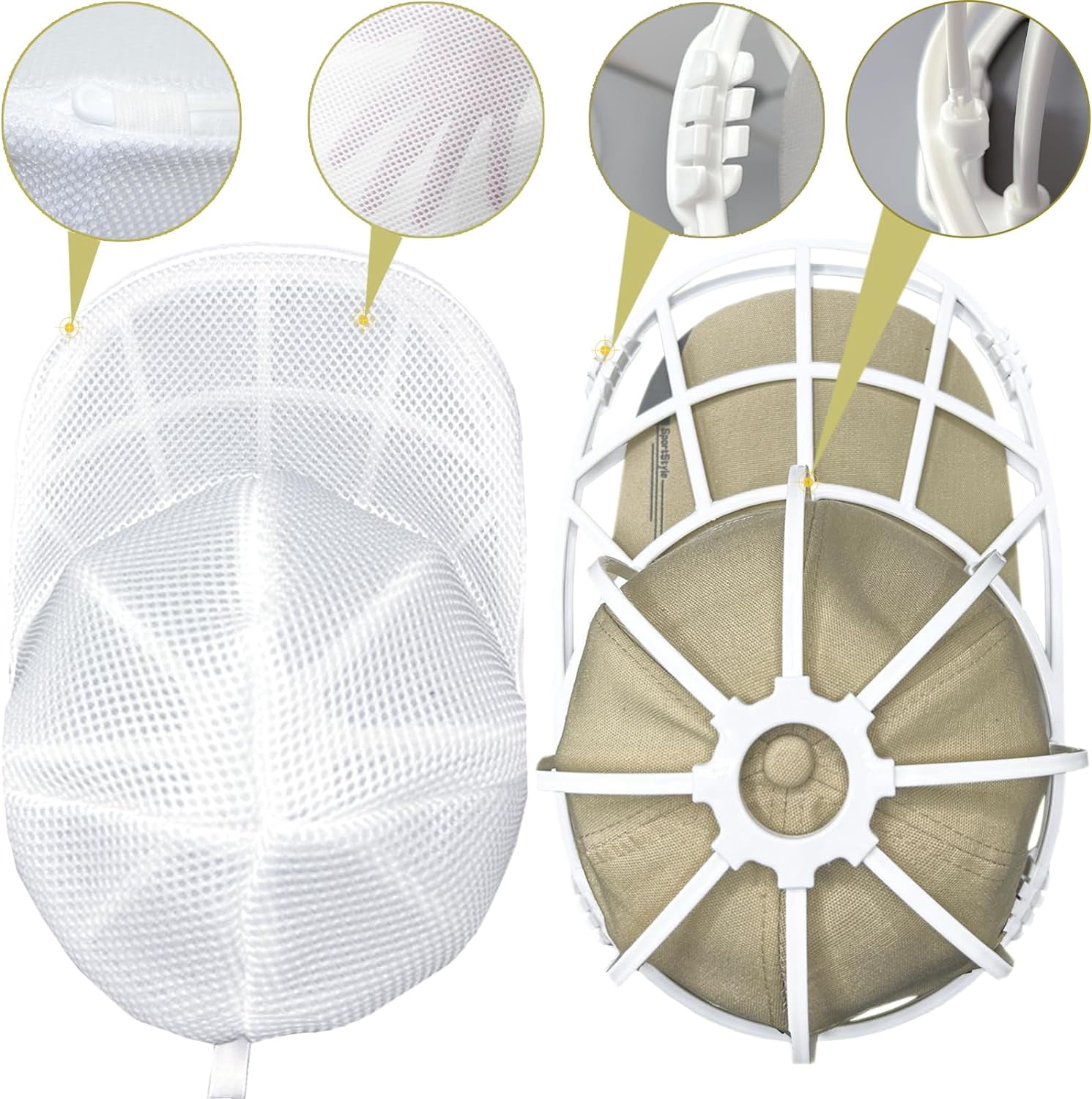 Hat Washer Cage for Washing Machine, Cap Washer with Mesh Bags Baseball Caps Cleaner/Cleaning Protector Cage