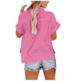 thumbnail image 4 of YEYLANERS Womens Button Down Shirts Cotton Short Sleeve Summer Blouses for Women Botton V Neck Collared Linen Beach Casual Tops Women Solid Tunic Tees 2024,Pink,XL, 4 of 5