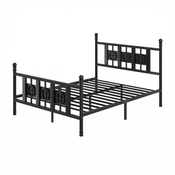 Queen Size Platform Bed Frame with Headboard Footboard, Steel Slat Support, Under Bed Storage, No Box Spring Needed, Bedroom Furniture, Black