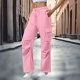 thumbnail image 3 of Bloomae Wide Leg Cargo Sweatpants Women Casual Drawstring High Waisted Baggy Sweat Pants Loose Fit Stretchy Soft Cotton Pants with Multi-Pockets Hot Pink XL, 3 of 8