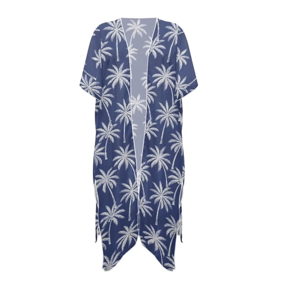 Xoenoiee Blue Palm Tree Print Women Swimsuit Cover Up Half Sleeve Boho Bathing Suit Coverups Skin Friendly Kimonos Cardigans for Swimwear