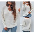 thumbnail image 4 of Lilgiuy Women Casual Soild Long Sleeve Knit Pullover Crewneck Sweater Coat,White,4(S) Winter Fashion 2022, 4 of 5
