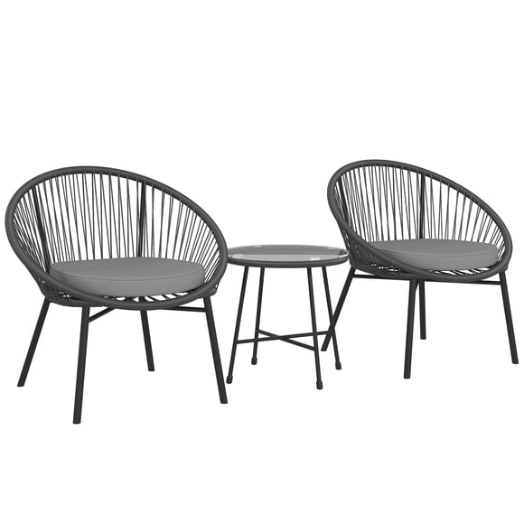 CoSoTower 3 Piece Wicker Patio Furniture Set with Soft Seat Cushions, Tempered Glass Tabletop, Bistro Set for Garden, Black