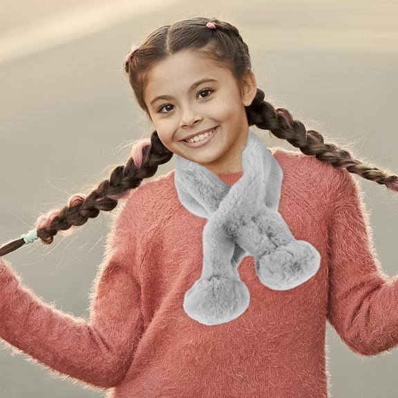 OUNONA Soft Faux Collar Scarf Winter Warm Neck Wrap with Pompom Decoration