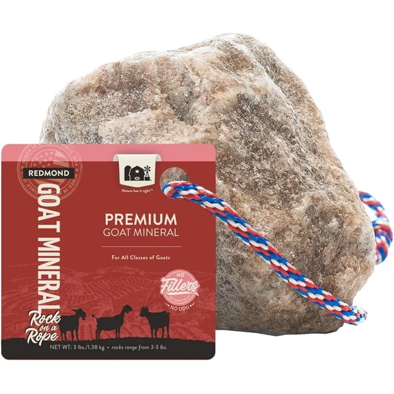 REDMOND Goat Mineral Rock on a Rope, Unrefined Salt (3-5 LB Rock)