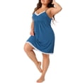 thumbnail image 4 of Agnes Orinda Women's Plus Size Pajama Lace Spaghetti Straps Babydoll Chemise Nightgown Lingerie V Neck Nightdress 4X Blue, 4 of 6