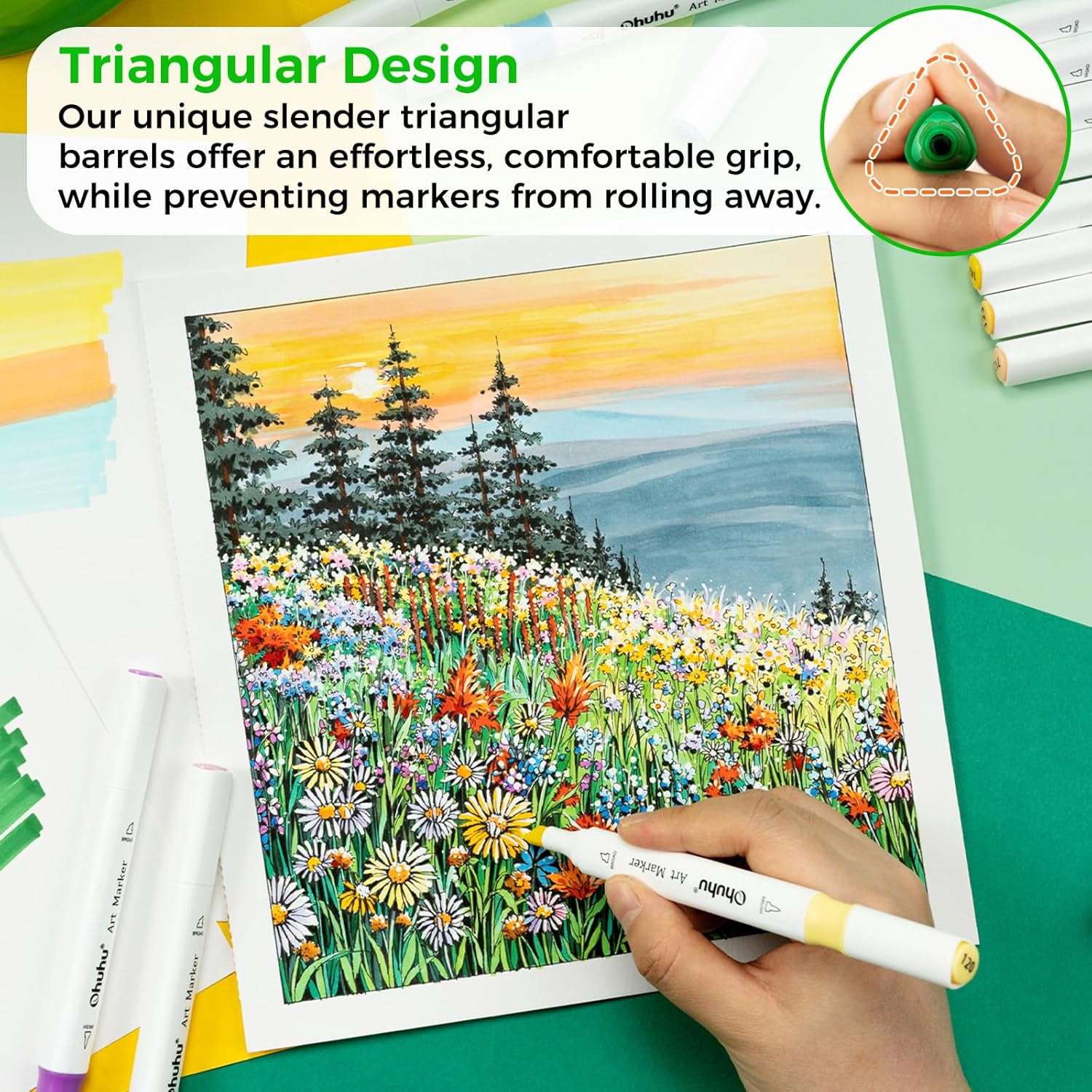 Brush Markers Alcohol Based: Double Tipped Art Sketch Drawing Marker for Artists Adults Beginners Coloring Landscape Architectural Design - Brush& Chisel - 48-color w/Marker Storage Case