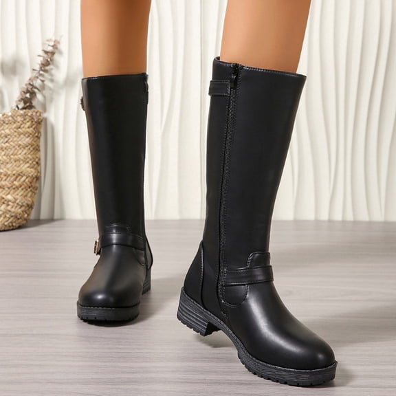 JUSLIO Womens Boots,Mid Calf Boots Comfort Zipper Solid Color Fashion Casual Round Toe Boots for Women
