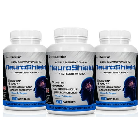 NeuroShield Brain & Memory Supplement | 3 Bottle Pack | Multi-Ingredient Formula | Helps Protect The Brain, Prevent Age Related Decline and Improved Cognition & Focus! | Free