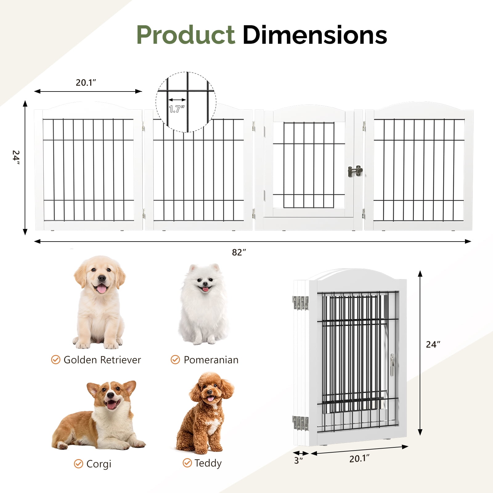 UBesGoo 4-Panel Adjustable Dog Gate, Freestanding No-Drill Safety Fence for Baby & Pet, White