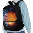 thumbnail image 4 of KUIFORTI Basketball Backpack For School Girls Fire Water Middle School Bookbag for Boys Teens Black Zipper Shoulder Backpack Kids 17 Inch Schoolbag with Side Pockets for Water Bottle & Umbrella, 4 of 6