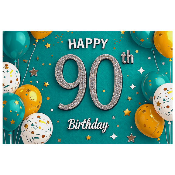 Colorful Balloon Theme Happy 90th Birthday Shiny Decorative 90th Birthday Banner for Anniversary Celebration Party Decoration