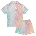 thumbnail image 2 of FORMRS Kids Short Sleeve Top and Pants Pajama Set Unisex Satin 2-Piece Sleepwear, Sizes 5-6Y, Wavy Striped, 2 of 8