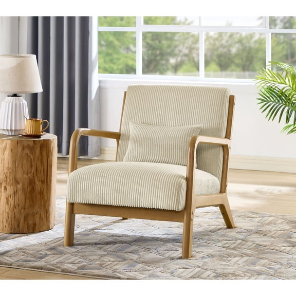 Corduroy Upholstered Wooden Armchair