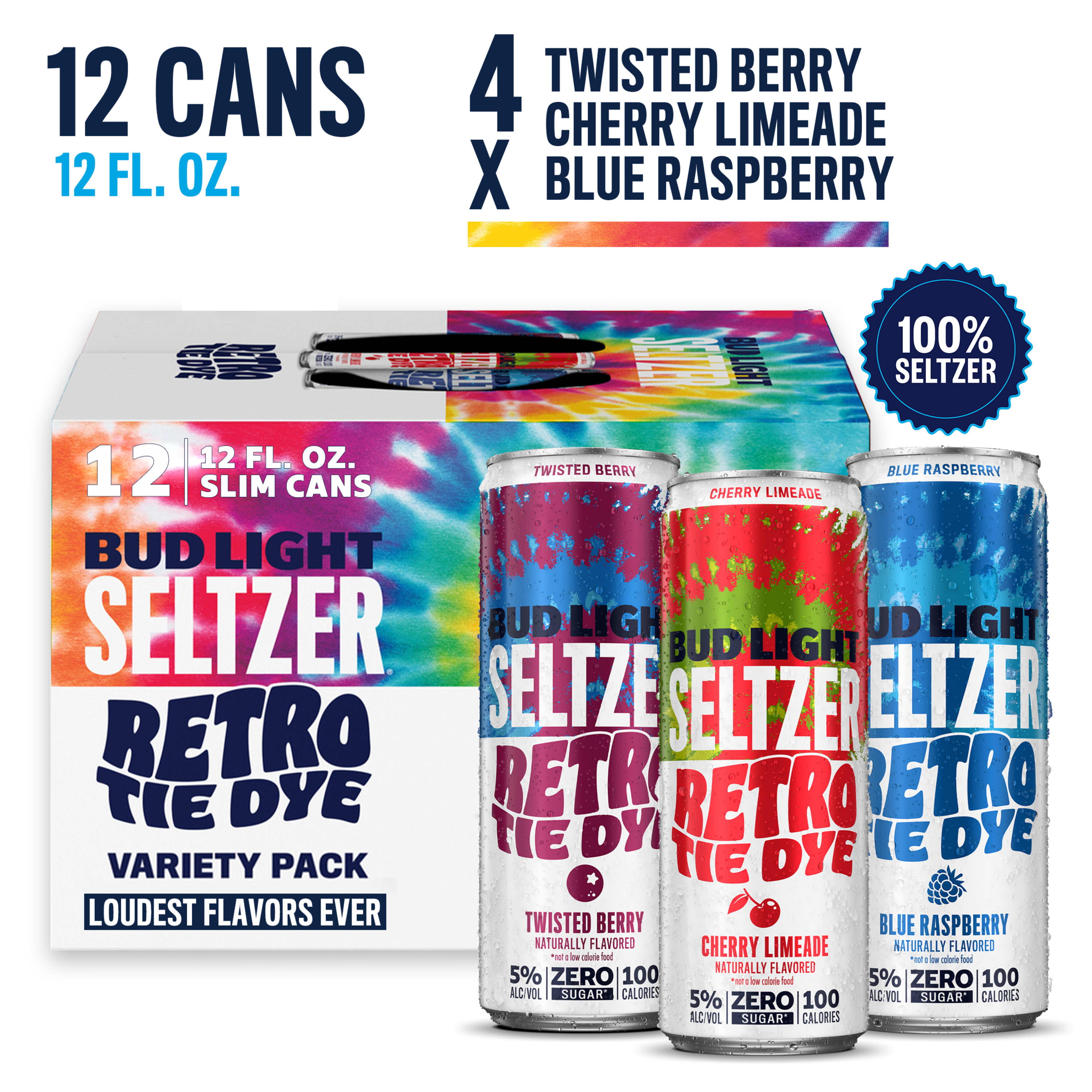 Bud Light Seltzer Retro Tie Dye Hard Seltzer Variety Pack, 12 Pack 12 fl.  oz. Cans, 5 % ABV - Walmart.com