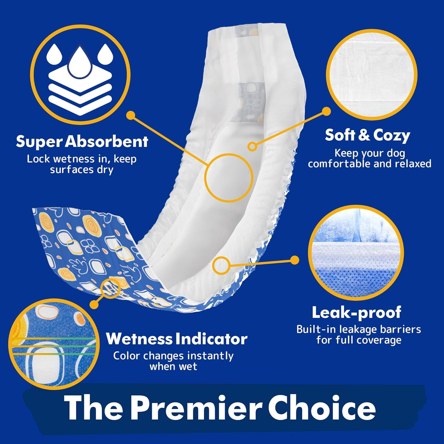 Petbb Male Dog Diapers, Disposable Male Dog Wraps with Wetness Indicator, Super Absorbent | Leak Proof Doggie Diapers for Incontinence, Marking, Puppy Training, M,18-25-inch Waist, 30 Counts