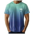 thumbnail image 3 of Lycaql T-Shirt Gradient Print Vacation Top T Shirt Men's Casual Crew Neck Male Summer Beach Gradient Print T Shirt Blouse Short Sleeve O Neck Tops T Shirt(Blue,L), 3 of 6