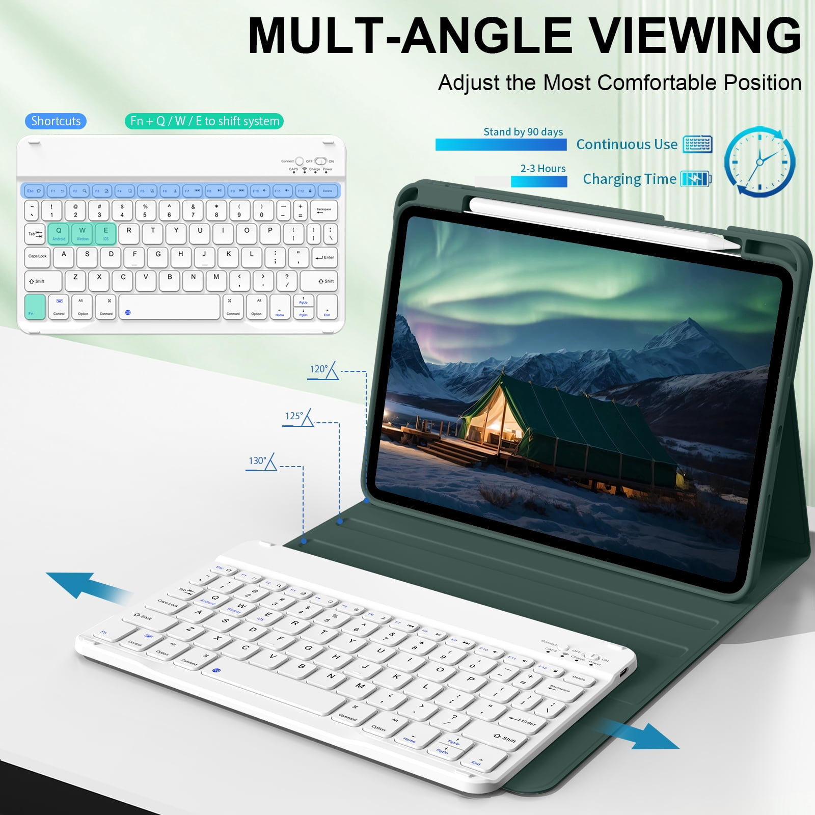 Kenke Case for iPad (A16) 11th Generation 11 inch 2025 with Keyboard,iPad 10th Generation 10.9 inch 2022 Detachable Bluetooth Keyboard Rechargeable,with Pencil Holder,Soft TPU Back Cover,Dark Green